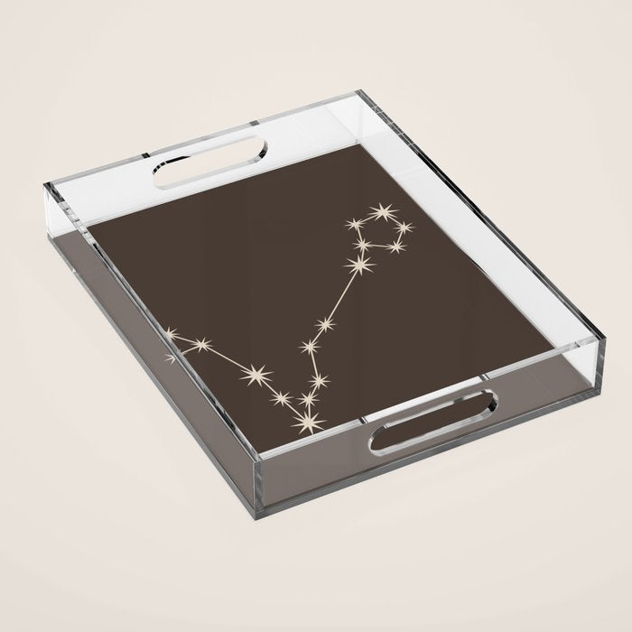 Pisces Zodiac Star Constellation Line Art Coffee Brown Acrylic Tray Gallery Image 1