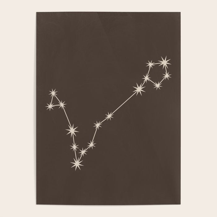 Pisces Zodiac Star Constellation Line Art Coffee Brown Poster Gallery Image 4