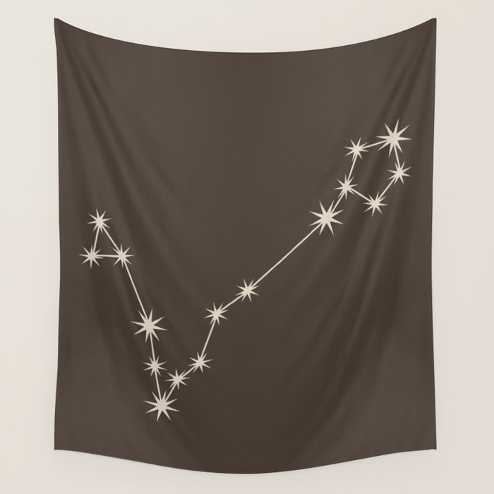 Pisces Zodiac Star Constellation Line Art Coffee Brown Wall Tapestry Gallery Image 4