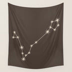 Pisces Zodiac Star Constellation Line Art Coffee Brown Wall Tapestry Gallery Image 4