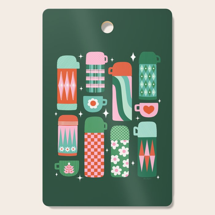 Retro Christmas Coffee Thermoses - Green Cutting Board Gallery Image 1