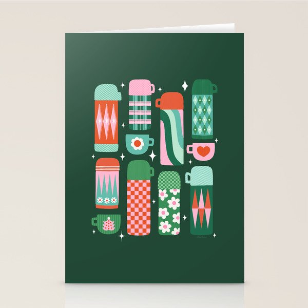 Retro Christmas Coffee Thermoses - Green Stationery Card Gallery Image 2