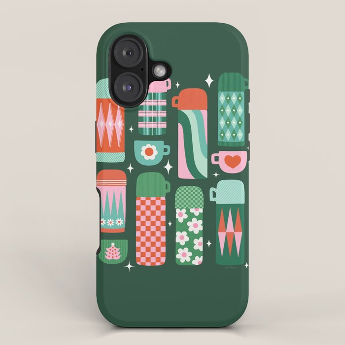 Retro Christmas Coffee Thermoses - Green iPhone Case Gallery Image 1