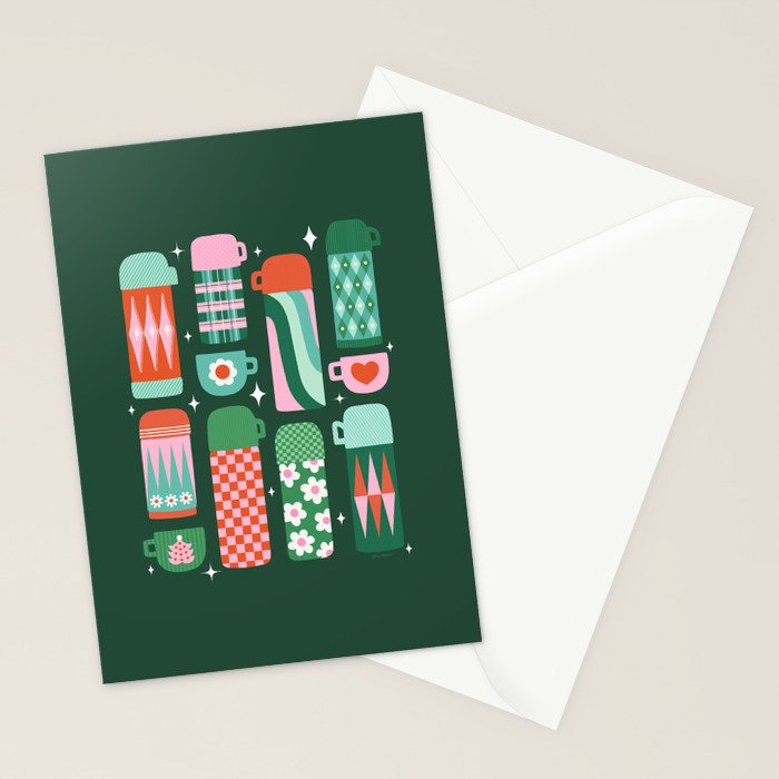 Retro Christmas Coffee Thermoses - Green Stationery Card Gallery Image 2