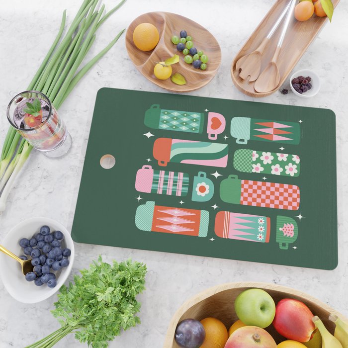 Retro Christmas Coffee Thermoses - Green Cutting Board Gallery Image 2