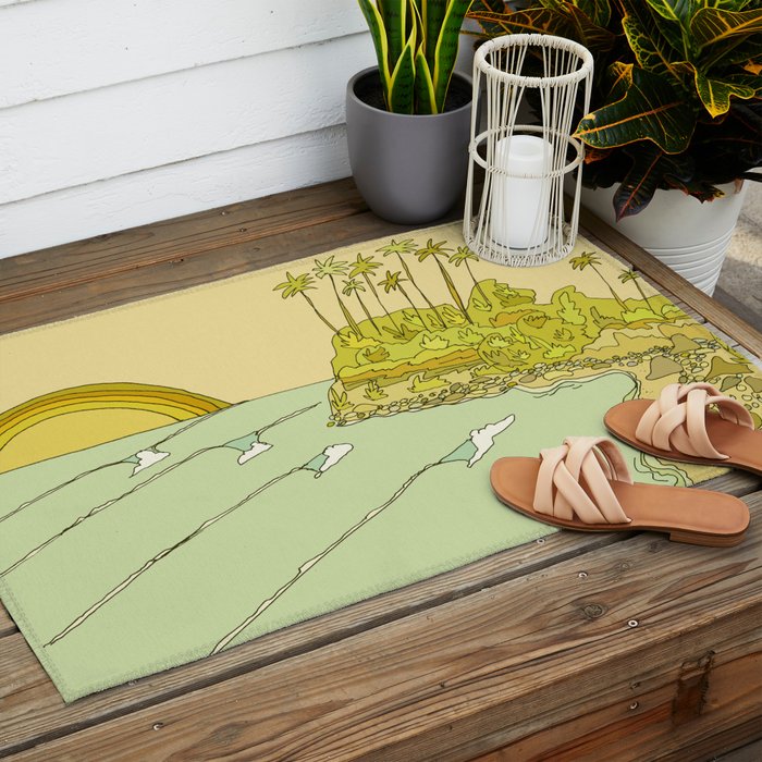 california surf view swamis // retro surf art by surfy birdy Outdoor Rug Gallery Image 2