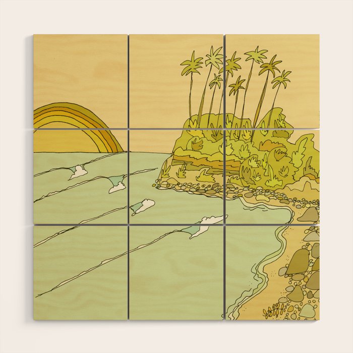 california surf view swamis // retro surf art by surfy birdy Wood Wall Art Gallery Image 1
