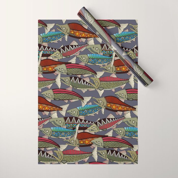 Alaskan salmon dusk Wrapping Paper Gallery Image 1