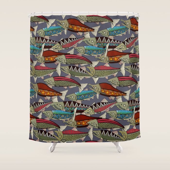 Alaskan salmon dusk Shower Curtain Gallery Image 1