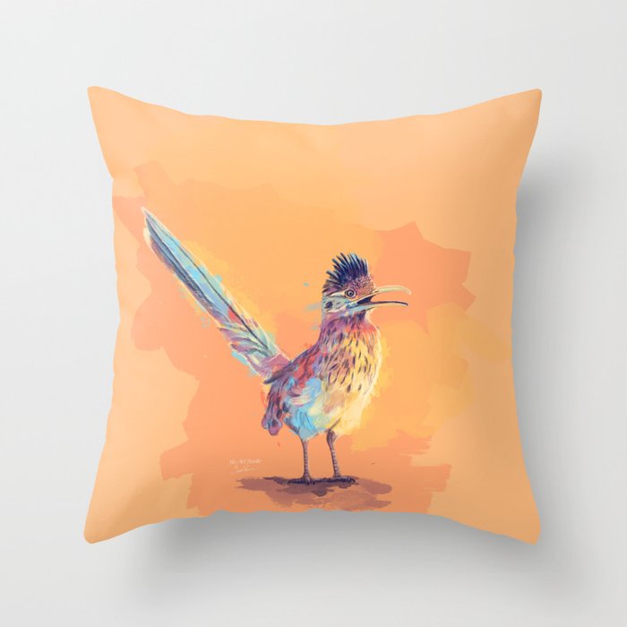 Desert Song - Roadrunner Illustration Throw Pillow Gallery Image 1