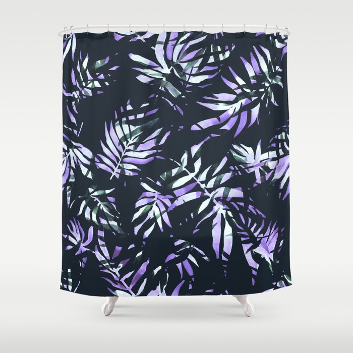 Dark abstract tropical leaves D1 Shower Curtain Gallery Image 1