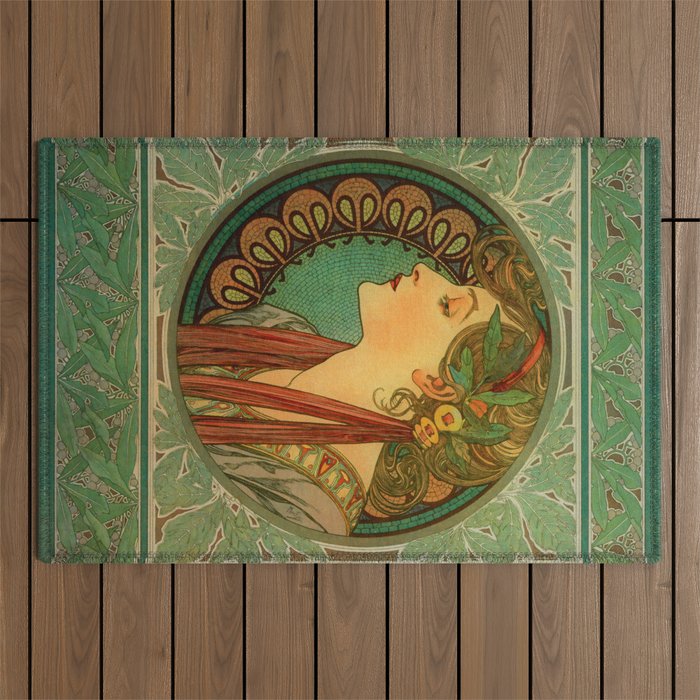 Alphonse Mucha "Laurel" Outdoor Rug Gallery Image 1