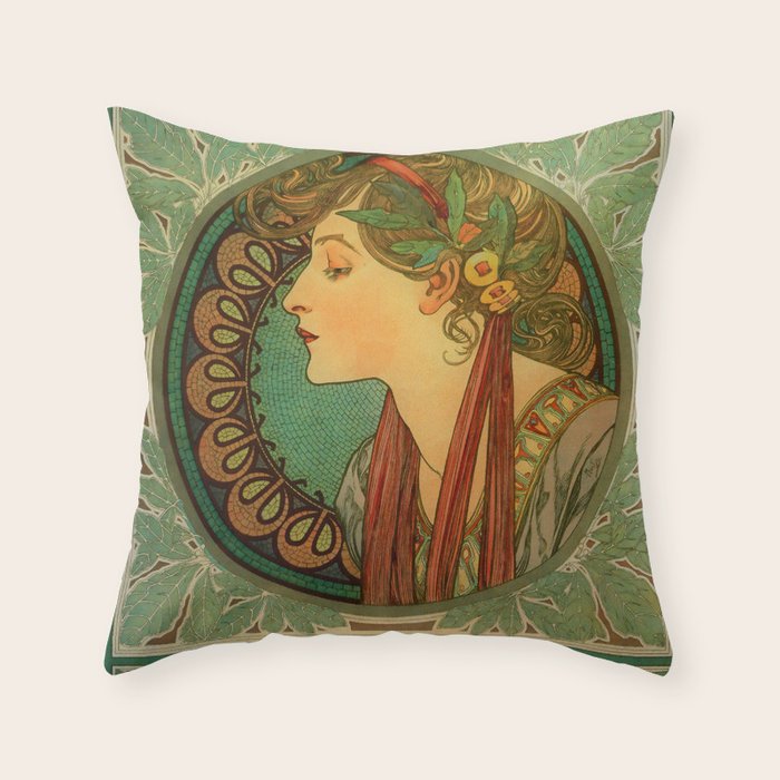 Alphonse Mucha "Laurel" Throw Pillow Gallery Image 1