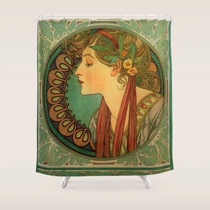 Alphonse Mucha "Laurel" Shower Curtain Gallery Image 1