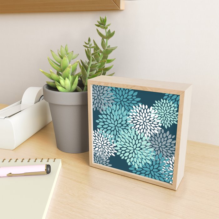 Modern Flowers Print, Teal and White Mini Art Print Gallery Image 2