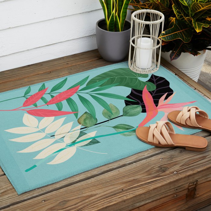 Minimal Abstract Art Tropical Garden 3 Outdoor Rug Gallery Image 2