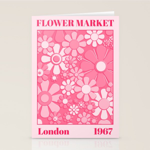 Flower Market London 1967 Pink Retro Floral 60s Plastic Look Stationery Card Gallery Image 2