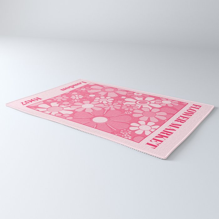 Flower Market London 1967 Pink Retro Floral 60s Plastic Look Rug Gallery Image 3