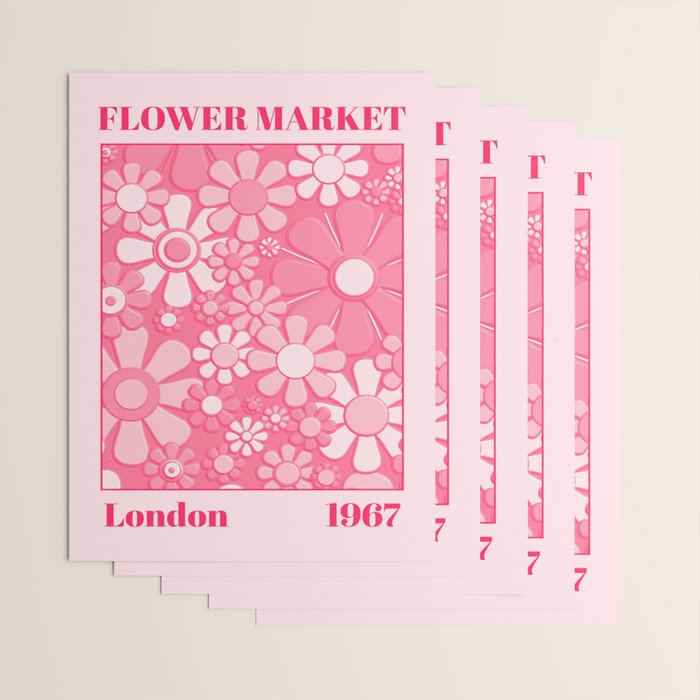 Flower Market London 1967 Pink Retro Floral 60s Plastic Look Wrapping Paper Gallery Image 3