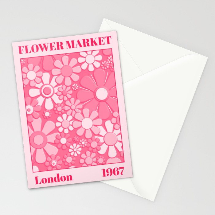 Flower Market London 1967 Pink Retro Floral 60s Plastic Look Stationery Card Gallery Image 2