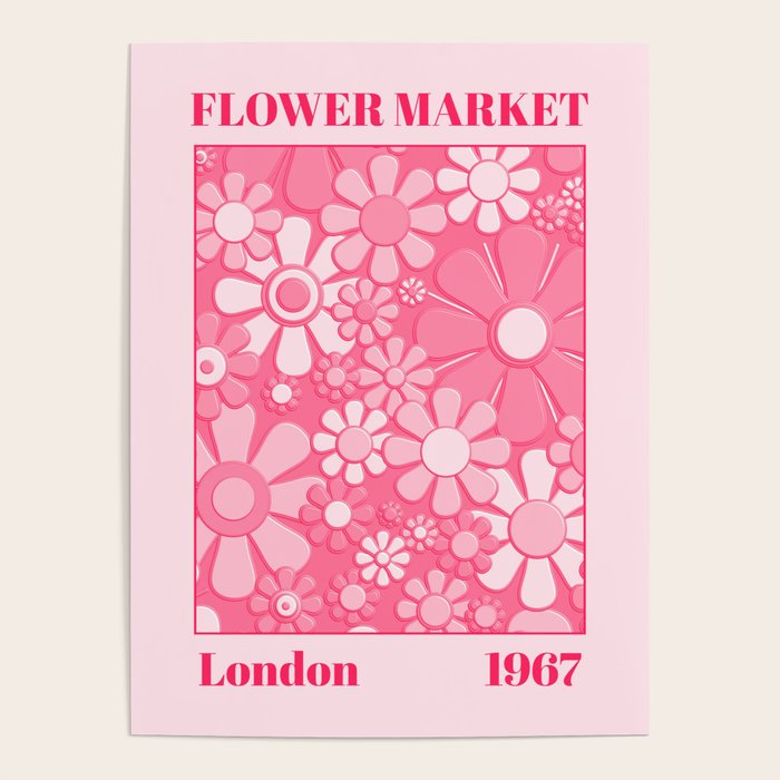 Flower Market London 1967 Pink Retro Floral 60s Plastic Look Poster Gallery Image 4