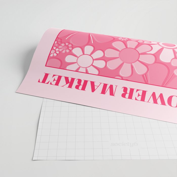 Flower Market London 1967 Pink Retro Floral 60s Plastic Look Wrapping Paper Gallery Image 2