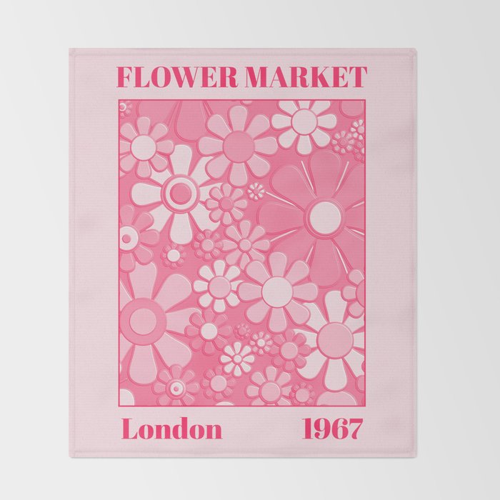 Flower Market London 1967 Pink Retro Floral 60s Plastic Look Throw Blanket Gallery Image 2