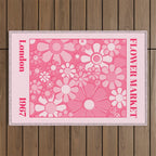 Flower Market London 1967 Pink Retro Floral 60s Plastic Look Outdoor Rug Gallery Image 1