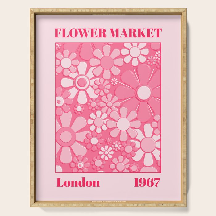 Flower Market London 1967 Pink Retro Floral 60s Plastic Look Serving Tray Gallery Image 1