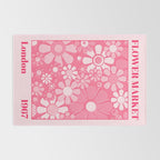 Flower Market London 1967 Pink Retro Floral 60s Plastic Look Rug Gallery Image 2