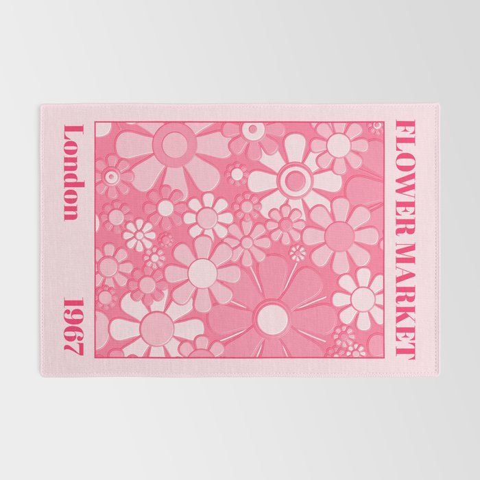 Flower Market London 1967 Pink Retro Floral 60s Plastic Look Rug Gallery Image 2