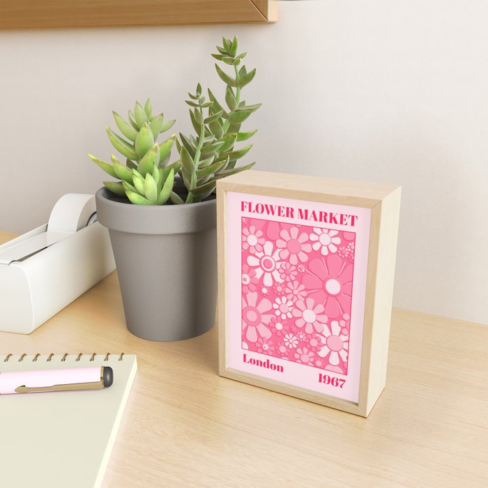 Flower Market London 1967 Pink Retro Floral 60s Plastic Look Mini Art Print Gallery Image 2