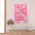 Flower Market London 1967 Pink Retro Floral 60s Plastic Look Wall Tapestry Gallery Image 2