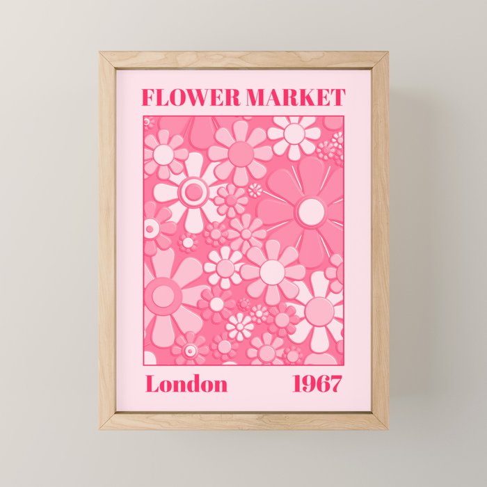 Flower Market London 1967 Pink Retro Floral 60s Plastic Look Mini Art Print Gallery Image 1