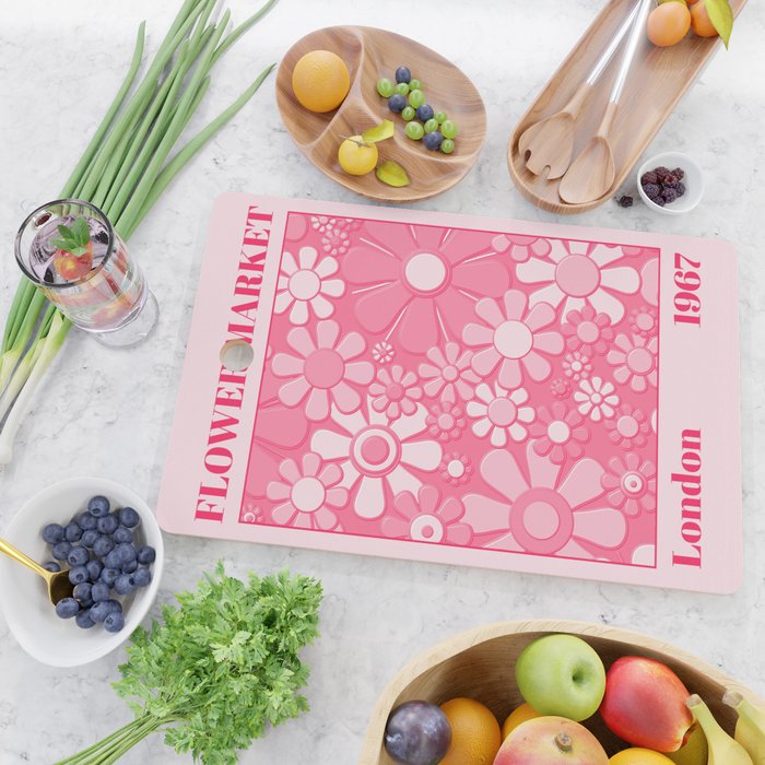 Flower Market London 1967 Pink Retro Floral 60s Plastic Look Cutting Board Gallery Image 2