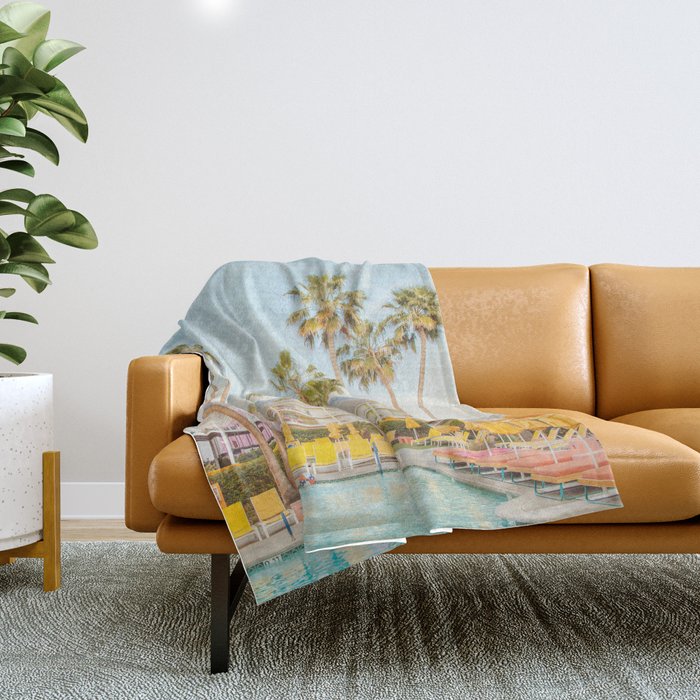 Palm Springs Motel Pool Throw Blanket Gallery Image 1