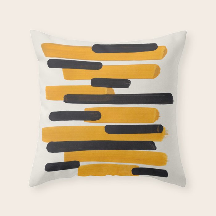 Mid Century Modern Abstract Painting Antique Yellow Black Bumble Bee Stripes Throw Pillow Gallery Image 1
