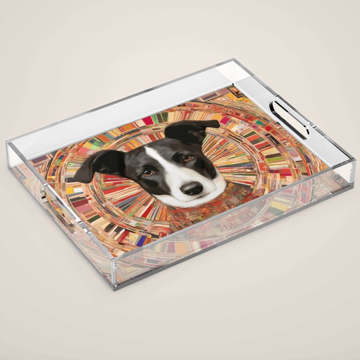 Klimt Dog Art Painting with Colorful Geometric Patterns Acrylic Tray Gallery Image 1