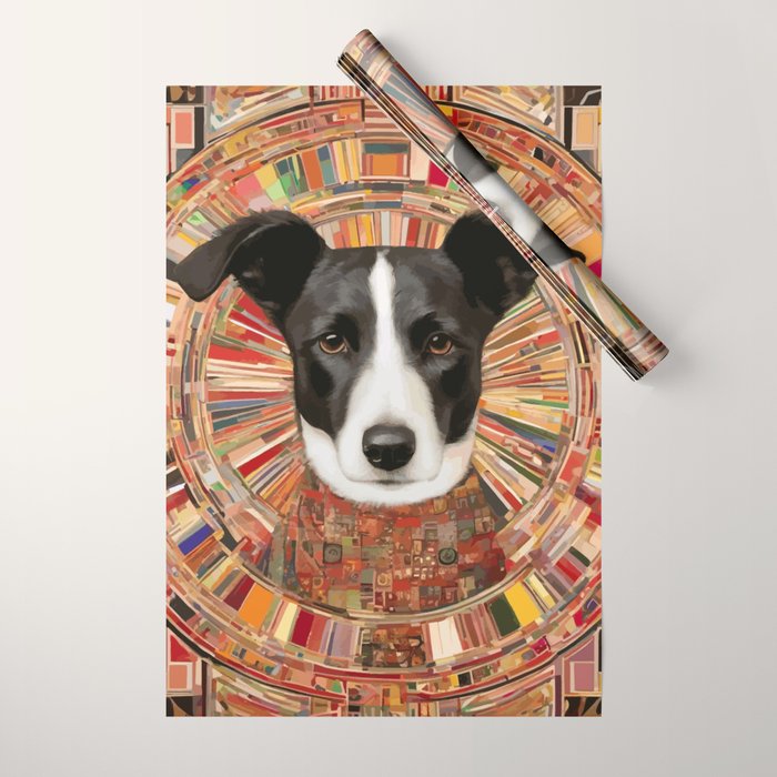 Klimt Dog Art Painting with Colorful Geometric Patterns Wrapping Paper Gallery Image 1