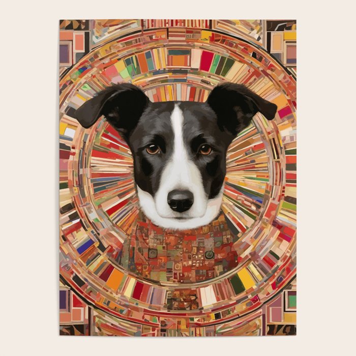 Klimt Dog Art Painting with Colorful Geometric Patterns Poster Gallery Image 1