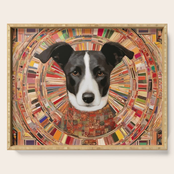 Klimt Dog Art Painting with Colorful Geometric Patterns Serving Tray Gallery Image 1