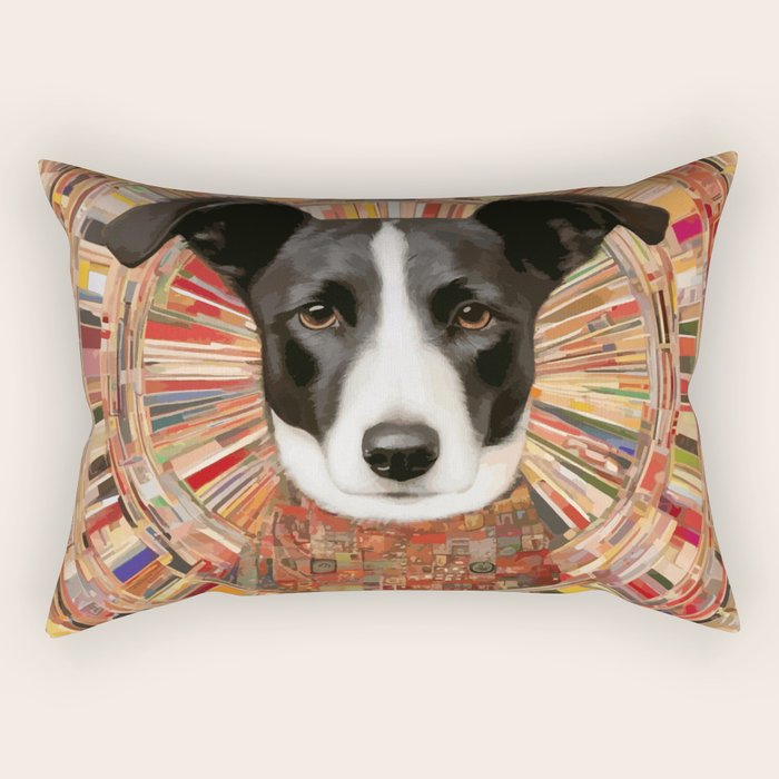 Klimt Dog Art Painting with Colorful Geometric Patterns Rectangular Pillow Gallery Image 1