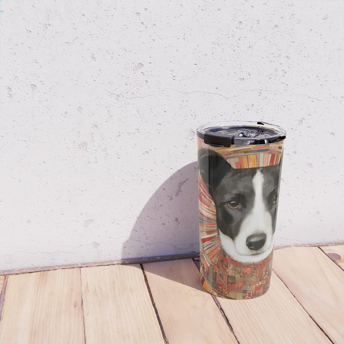 Klimt Dog Art Painting with Colorful Geometric Patterns Travel Mug Gallery Image 4