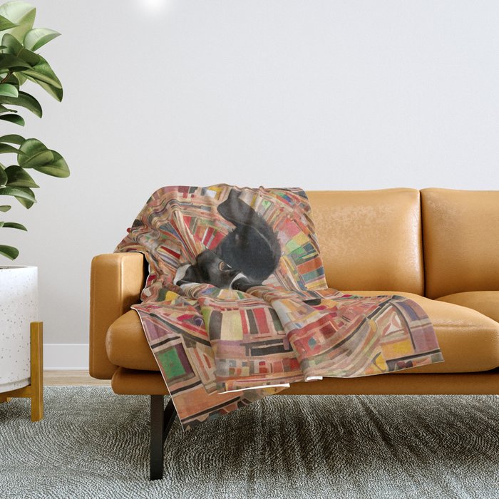 Klimt Dog Art Painting with Colorful Geometric Patterns Throw Blanket Gallery Image 1