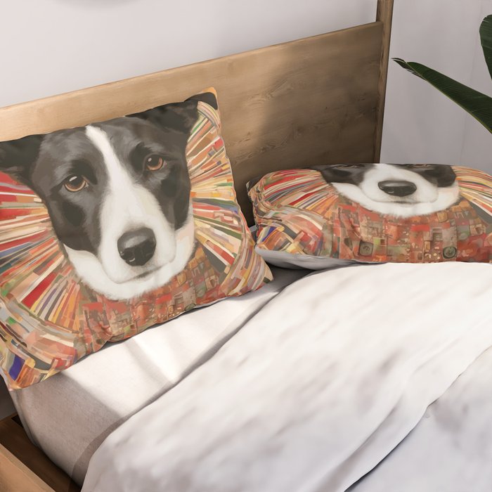 Klimt Dog Art Painting with Colorful Geometric Patterns Pillow Sham Gallery Image 2