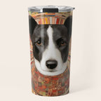 Klimt Dog Art Painting with Colorful Geometric Patterns Travel Mug Gallery Image 1