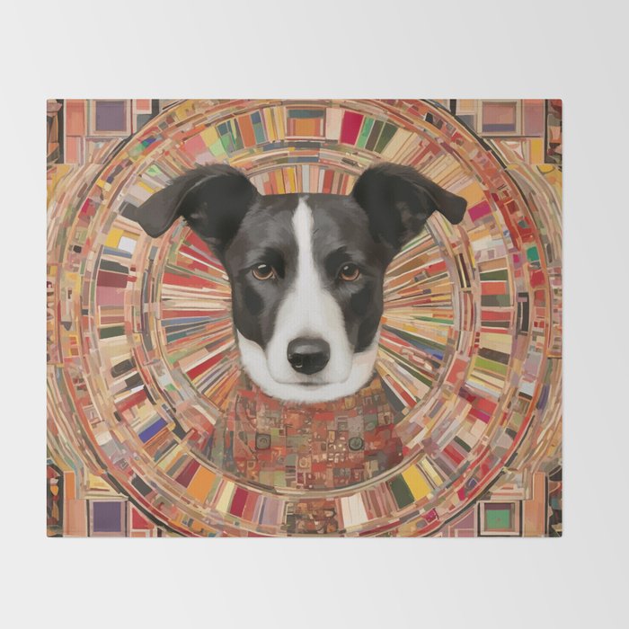 Klimt Dog Art Painting with Colorful Geometric Patterns Throw Blanket Gallery Image 2