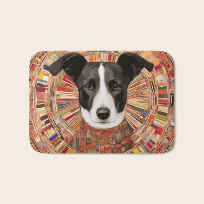Klimt Dog Art Painting with Colorful Geometric Patterns Bath Mat Gallery Image 1