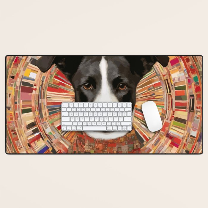 Klimt Dog Art Painting with Colorful Geometric Patterns Desk Mat Gallery Image 1