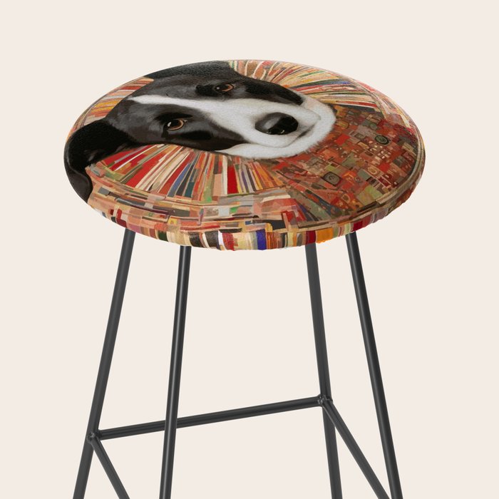 Klimt Dog Art Painting with Colorful Geometric Patterns Stool Gallery Image 2